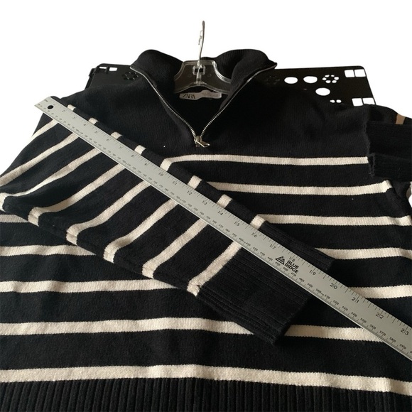 Zara 🆕 Breton Striped Marinière Sweater 1/4 Zip Parisian Chic Black Off White M - Picture 12 of 13